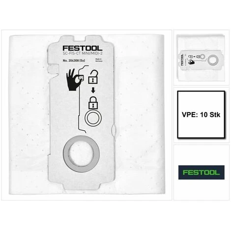 Festool SELFCLEAN SC-FIS-CT MINI/MIDI-2/10 Set De Sacs Filtres ( 204308 ) Pour Aspirateurs CT MINI Et CT MIDI à Partir De L'année De Fabrication 2019 - 10 Pièces 1 Festool SELFCLEAN SC-FIS-CT MINI/MIDI-2/10 Set De Sacs Filtres ( 204308 ) Pour Aspirateurs CT MINI Et CT MIDI à Partir De L'année De Fabrication 2019 - 10 Pièces