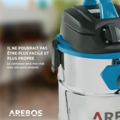 AREBOS Aspirateur Industriel | Aspirateur Eau Et Poussière | Aspirateur Professionnel Avec Prise De Courant | Aspirateur Sec Et Humide | 1600W | 30L | Acier Inoxydable | Fonction De Soufflage | Bleu - Bleu -Aspirateur et sac Soldes 26673610 5