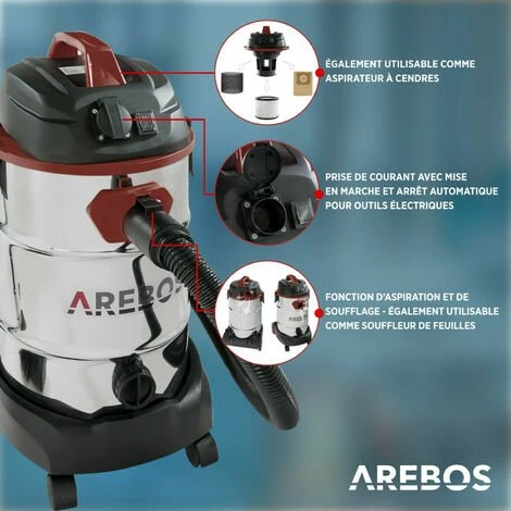 AREBOS Aspirateur Industriel | Aspirateur Eau Et Poussière | Aspirateur Sec Et Humide | 1600W | 30L | Acier Inoxydable | Fonction De Soufflage | Rouge - Rouge 3 AREBOS Aspirateur Industriel | Aspirateur Eau Et Poussière | Aspirateur Sec Et Humide | 1600W | 30L | Acier Inoxydable | Fonction De Soufflage | Rouge - Rouge – Image 3