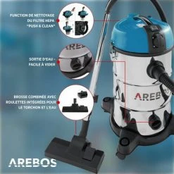 AREBOS Aspirateur Industriel | Aspirateur Eau Et Poussière | Aspirateur Sec Et Humide | 6en1 | 2300W | 30L | Acier Inoxydable | Fonction De Soufflage | Bleu - Bleu -Aspirateur et sac Soldes 26673622 4