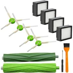 ABCRITAL Pièces De Rechange 9 Pièces Pour Aspirateur Irobot Roomba I&E Série I7 I7+ I3 I3+ I4 I4+ I6 I6+ I8 I8+/Plus E5 E6 E7, 1 Jeu De Brosses En Caoutchouc Multi-Faces, 4 Filtres D'Aspirateur Et 4 Brosses Latérales