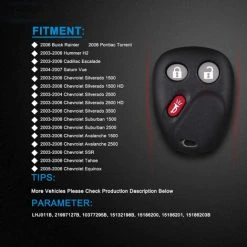 LIFCAUSAL 2 Pièces De Remplacement De Clé De Voiture à Télécommande Pour Cadillac/Chevrolet/GMC/Hummer/Torrent -Aspirateur et sac Soldes 54005971 3