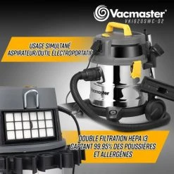 VACMASTER PROFESSIONAL Aspirateur Eau Et Poussières 1600W - 20L Inox - 27 Kpa Avec Prise Intégrée -Aspirateur et sac Soldes 55298737 3