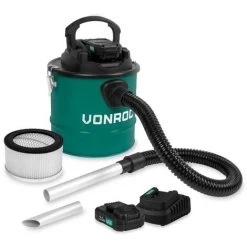 VONROC Aspirateur à Cendres 20V - Réservoir 12L - Filtre HEPA – 2 Batteries 2.0Ah Et Chargeur Rapide Inclus