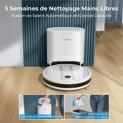 Aspirateur Robot , Laresar Robot Aspirateur Laveur De Sol 3000Pa 3 En 1 Avec Station D'auto-vidage,Balaye,Aspirateur Et Lave,200min D'Autonomie,Contrôle Avec Alexa/APP/Télécommande,pour Poils D'animaux 2 Aspirateur Robot , Laresar Robot Aspirateur Laveur De Sol 3000Pa 3 En 1 Avec Station D'auto-vidage,Balaye,Aspirateur Et Lave,200min D'Autonomie,Contrôle Avec Alexa/APP/Télécommande,pour Poils D'animaux – Image 2