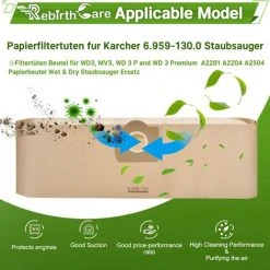 ZOLGINAH Sacs Aspirateur Pour Karcher 6.959-130.0 WD3 WD3P MV3 Sacs Filtrants En Papier De Rechange Pour Aspirateur Wet & Dry, Sac Pour Karcher WD3 Premium Accessoires Pièces Détachées（10 Lots） -Aspirateur et sac Soldes 67634002 3