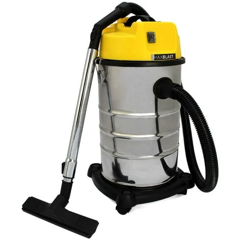 MAXBLAST Aspirateur Industriel De 30 Litres 1400W En Acier Inoxydable Et Accessoires, Aspirateur Sec & Humide, Sac à Poussière Offert - Argent#Jaune 2 MAXBLAST Aspirateur Industriel De 30 Litres 1400W En Acier Inoxydable Et Accessoires, Aspirateur Sec & Humide, Sac à Poussière Offert - Argent#Jaune – Image 2